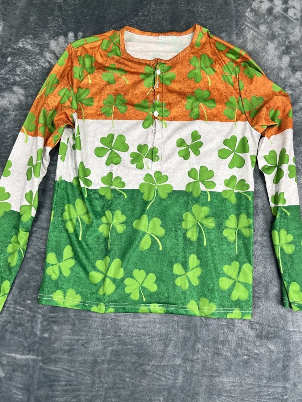 Irish Flag Shamrock Clover Long Sleeve Button Shirt S